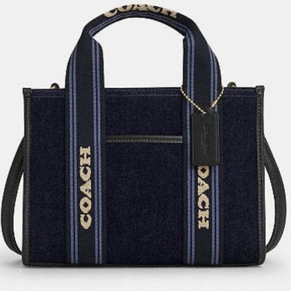 Coach Handbags - Coach Navy Blue Canvas Tote with Striped Handles